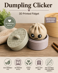 Cute 3D printed Dumpling Clicker fidget with expressive eyes in soft Morandi colors, printed by Twin Cedars Maker Company.