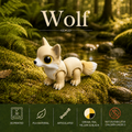 3D printed articulated Wolf Flex Standing in a forest by a stream.  Printed by Twin Cedars Maker Co.